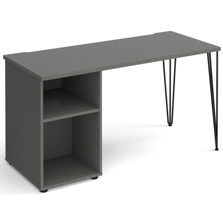 Tikal Straight Desk with Hairpin Leg and Support Pedestal